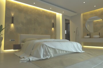 Wall Mural - Luxury Bedroom with Golden Accents. Generative AI.