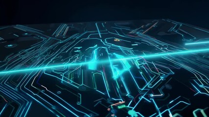 Fototapete - Futuristic Blue Circuit Board Animation Background