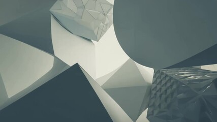 Poster - 3D Geometric Shapes Rotating and Falling in Abstract Space