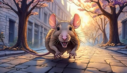 Wall Mural - Big scary rat in the street 