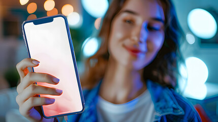 Poster - Woman showing smartphone.