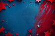 © Prasanth - Blue and red background with stars, red banner USA flag design for political campaign poster or advertising template, copy space Generative AI