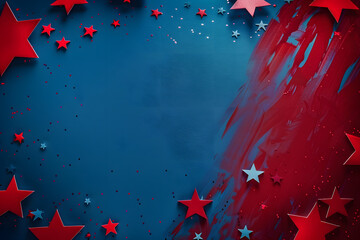 Blue and red background with stars, red banner USA flag design for political campaign poster or advertising template, copy space Generative AI