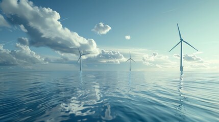 Wind Turbines Standing Tall in the Vast Ocean