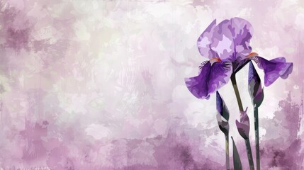 Wall Mural - Iris flowers grunge with watercolor style for background and invitation wedding card