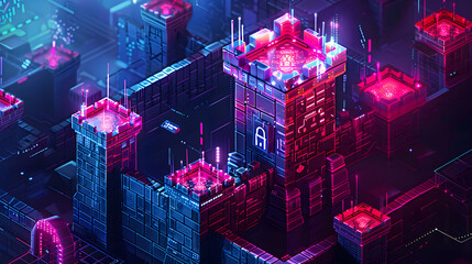 Poster - Endpoint Security Fortress, computer security with an image showing a fortress surrounding endpoint devices like computers, laptops, design
