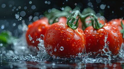 Wall Mural - Fresh Red Tomatoes with Water Splash Generative AI