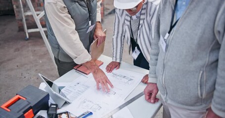 Aufkleber - Construction, building and blueprint for planning or people, property development and architecture conversation on site. Documents, builders and teamwork collaboration, table and project management