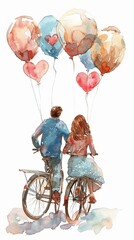 Sticker - A couple is riding a bike with balloons in the air