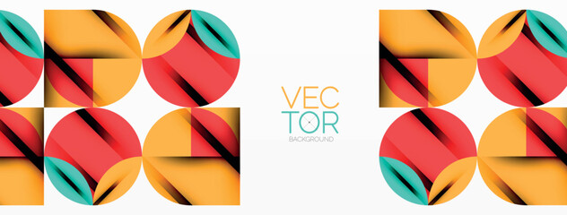 Poster - Circle, square and flower petal geometric background. Round shapes composition for wallpaper, banner, background or landing
