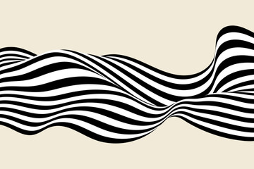 Wall Mural - Abstract background optical illusion, black and white curves, flow, wave.