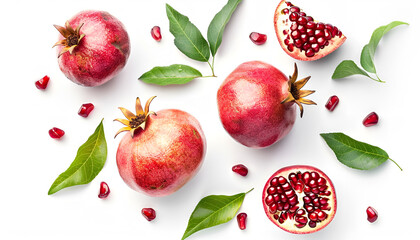 Wall Mural - Pomegranate isolated on white background with clipping path and full depth of field. Top view. Flat lay