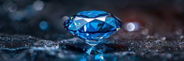 Captivating image featuring a vibrant blue diamond at the center of a dark backdrop, where light reflects to highlight its sharp edges and vibrant hue.