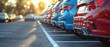 © Abdul - Car sales concept Close up of empty parking lot with cars parked in rows. Empty parking lot with cars lined up on both sides