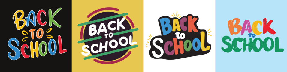 Wall Mural - Collection of Back to School text lettering. Hand drawn vector art.