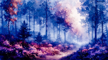 Wall Mural - Mystical forests: trees in delicate watercolor colors