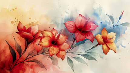 Wall Mural - Colorful flowers: nature in watercolor style