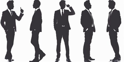 Sticker - unrecognizable businessman silhouette in different poses on isolated white background