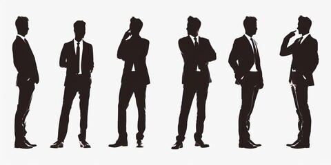 Sticker - unrecognizable businessman silhouette in different poses on isolated white background