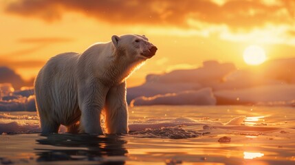 Wall Mural - Animal wildlife photography polar bear with natural background in the sunset view