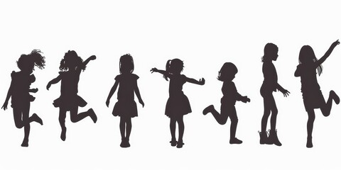 Wall Mural - unrecognizable child silhouette in different poses on isolated white background