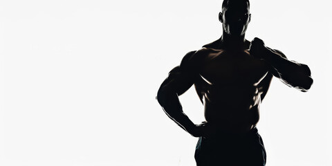 Poster - unrecognizable man silhouette doing exercise on isolated white background