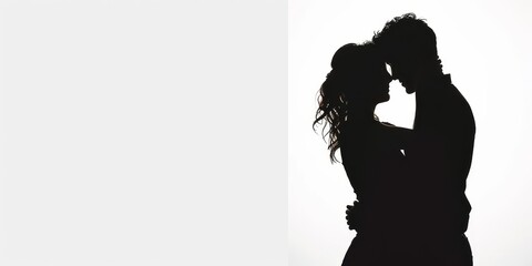 Sticker - unrecognizable silhouette of a couple hugging each other on isolated white background .