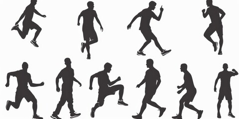 Sticker - unrecognizable single sportsman silhouette in different poses on isolated white background