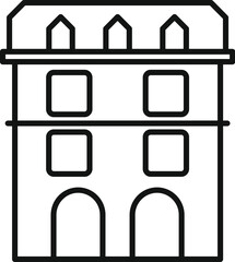 Poster - line art icon of a building facade featuring arched entrances, multiple windows, and a distinct roof