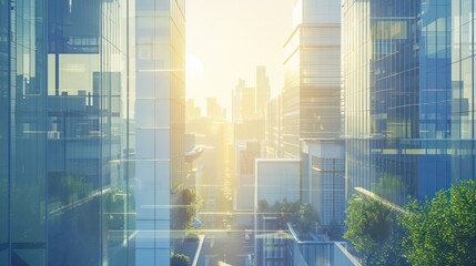 Wall Mural - concept of a smart city with buildings using energy-efficient windows that change transparency to optimize for light and heat throughout the day