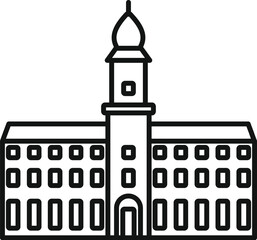 Poster - big city hall building with clock tower line icon, city concept