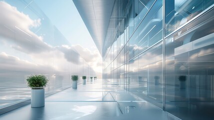 Wall Mural - futuristic office building with dynamic energy-efficient windows that change transparency and insula