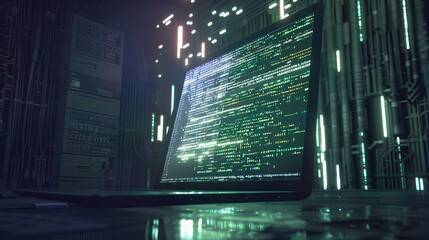 laptop screen display with coding