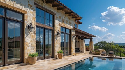 Wall Mural - luxury home with energy-efficient windows that automatically adjust their tint based on the angle of