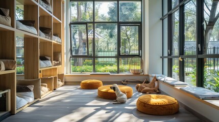 Wall Mural - luxury pet hotel with energy-efficient windows that create a comfortable and visually stimulating en