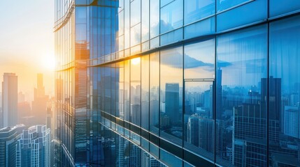 Wall Mural - high-rise office building with smart energy-efficient windows that tint based on the angle of the su