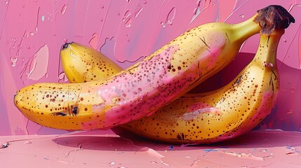Poster - two ripe bananas on pink background