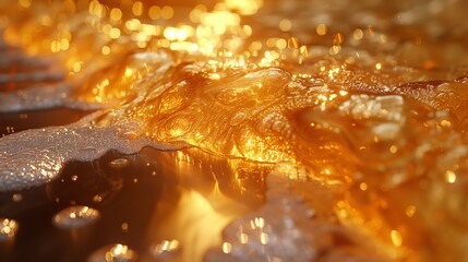 Poster - golden bubbles in a liquid at sunset