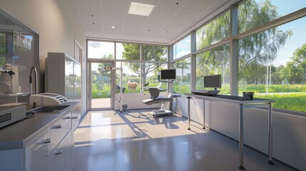 Wall Mural - modern veterinary clinic with large, clear energy-efficient windows that allow natural light while m