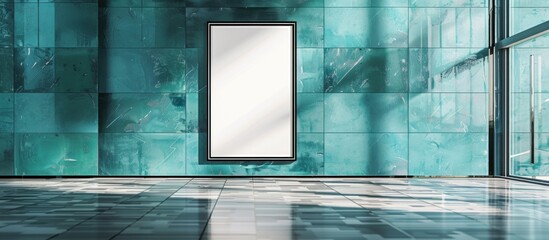 Canvas Print - Blank Poster on a Teal Wall in a Modern Building