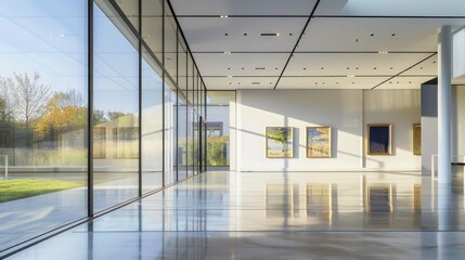 modern art gallery with walls of energy-efficient glass, where the inside temperature remains constant despite varying outdoor weather conditions