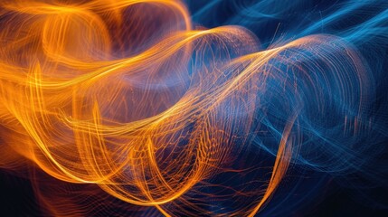 Fototapete - a blurry photo of a blue and orange light, Long-exposure images revealing graceful trails and dynamic patterns
