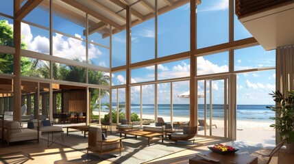 Wall Mural - coastal resort with storm-resistant energy-efficient windows designed to withstand hurricane forces 