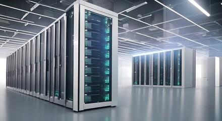 Wall Mural - Hightech data center with server racks digital connections cybersecurity systems Concept Data Center Security Server Racks Cybersecurity Systems Digital Connections High Tech Environment 4k animation