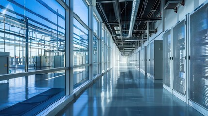 Wall Mural - high-tech data center with energy-efficient windows that balance natural light and insulation, creat