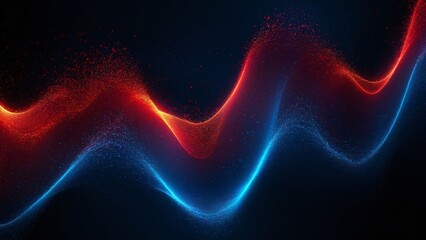 Fototapete - A mesmerizing 3D render of a vibrant energy flow, depicted as a swirling wave of red and blue particles against a dark background. This abstract representation evokes a sense of dynamic movement