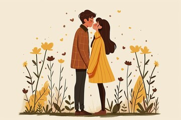 Wall Mural - Cute illustration of a couple in love representing romance and joy in a playful artistic setting