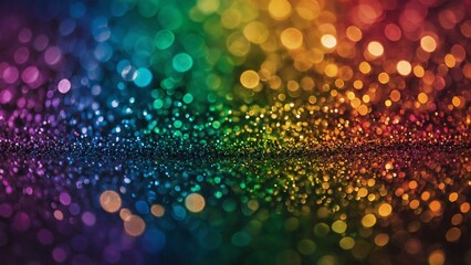 Abstract rainbow glitter glowing bokeh lights background