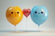© Leo - Three cute heart shaped balloons with smiling faces digital illustration conveying joy and affection in a playful and cartoonish style