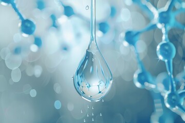 Aufkleber - Transparent Water Droplet with Embedded Molecule Structure on a Digital Interface, Representing Science and Clarity